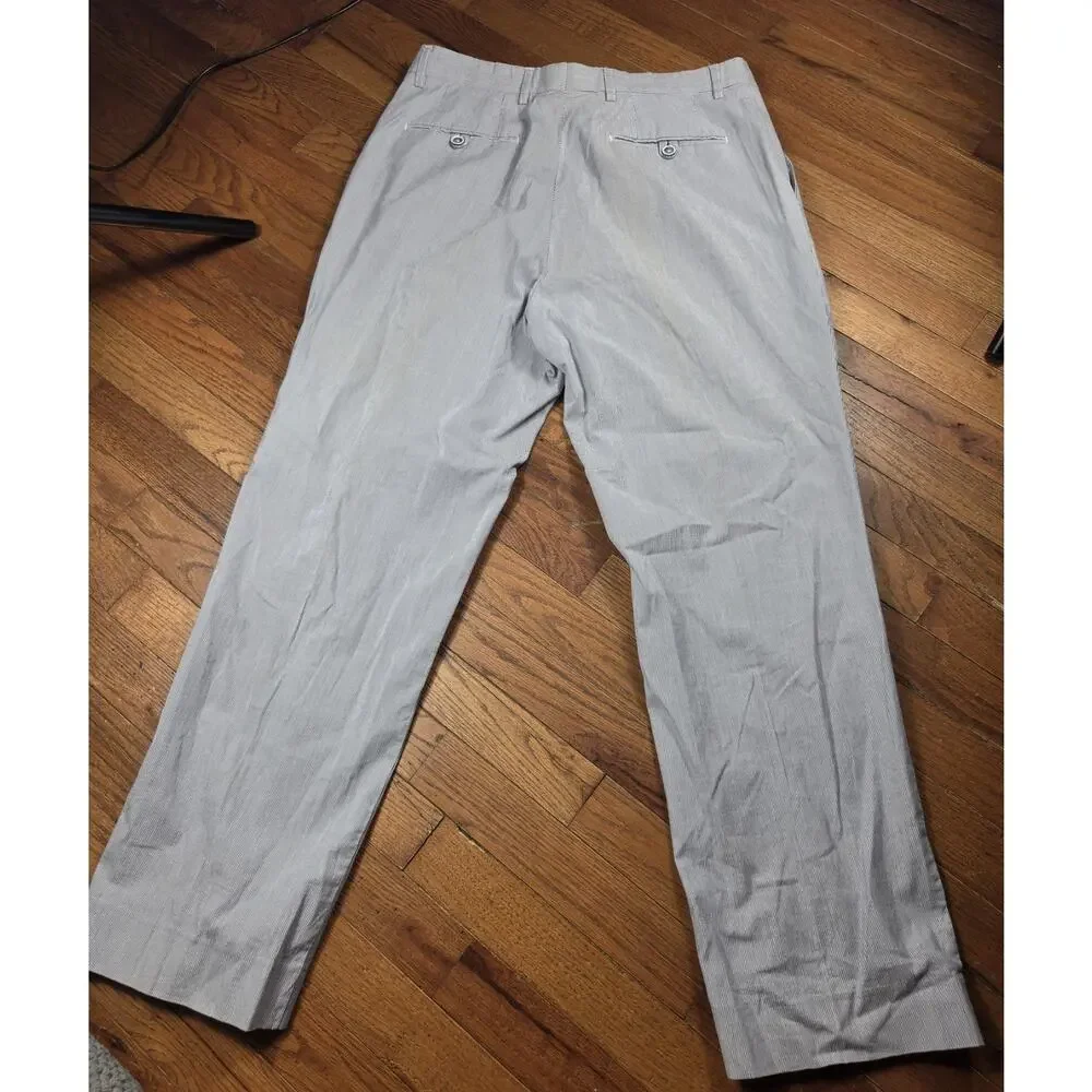 Alan Flusser Mens Pants 34x30 Blue Gray Stripe Cotton Stretch Dress Chino